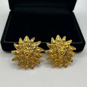 Chanel 24K gold plated Vintage Lion Sun clip on Earrings